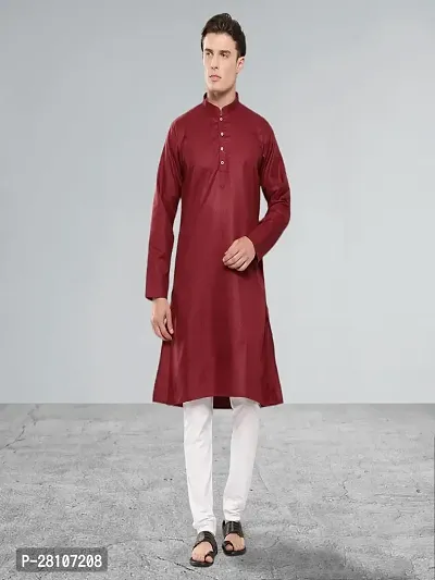 Men's Ethnic Wear Orange Solid Cotton Kurta Pajama Set