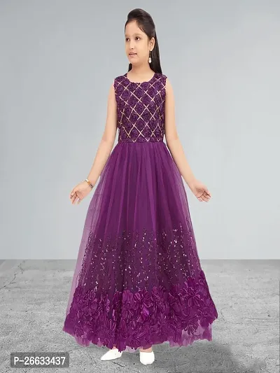 Muhuratam Girls Party Wear Dark Purple Colour Embellished Sequin Net Gown