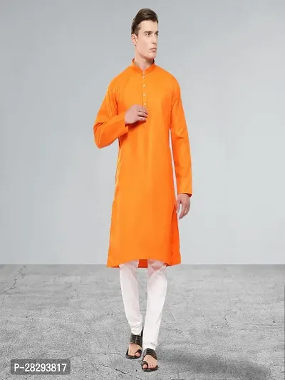 Muhuratam Mens Ethnic Wear Orange Colour Solid Cotton Kurta-thumb0