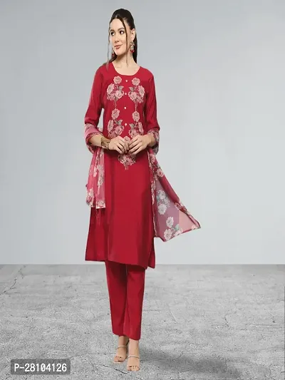Muhuratam Womens Ethnic Wear Maroon Colour Zari Embroidery Silk Kurti  Pant Set