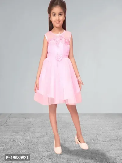 Muhuratam Girls Pink Color Polyester Self Design Frock-thumb2