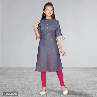 Muhuratam Girls Blue-White Colour Pure Cotton Kurti legging set-thumb0