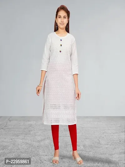 Muhuratam Girls White-Red Colour Cotton Kurti Legging Set-thumb0