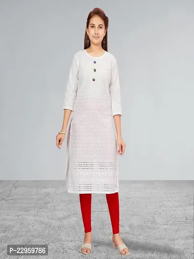 Muhuratam Girls White Colour Cotton Embroidery Kurti