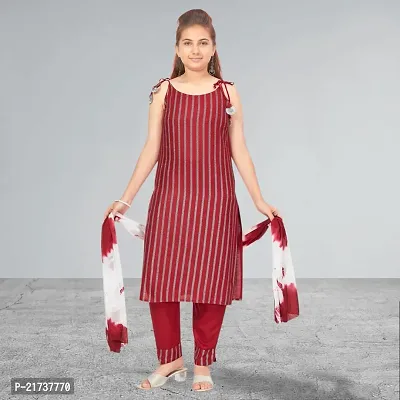 Girls Maroon Colour Stripe Rayon Kurti Pant Set