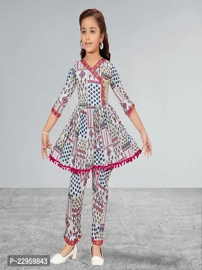Muhuratam Girls White-Rani Colour Polyester Kurti Patiala Set