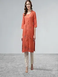 Muhuratam Womens Orange Color Cotton Embroidery Kurti-thumb4