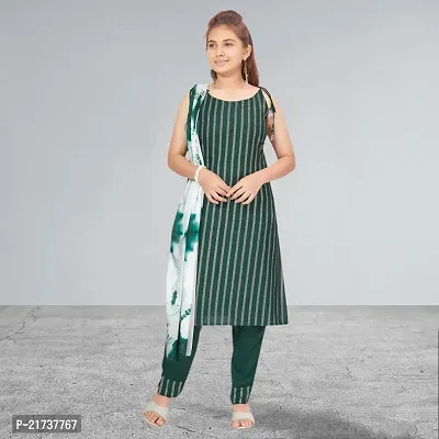 Muhuratam Girls Green Colour Stripe Rayon Kurti Pant Set-thumb0
