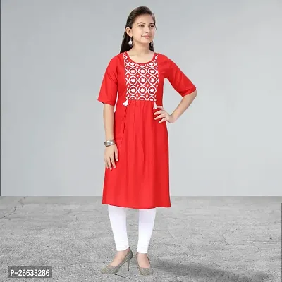 Muhuratam Girls Red-White Colour Kurti Legging Set-thumb0