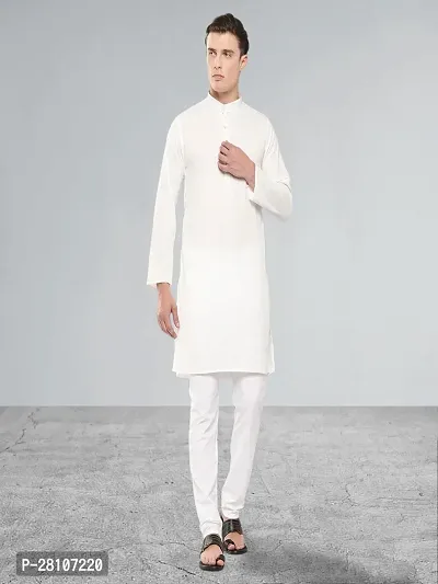 Muhuratam Mens Ethnic Wear White Colour Solid Cotton Kurta Pyjama Set