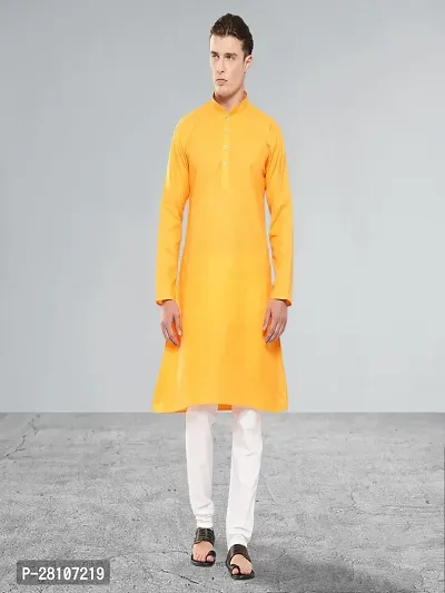 Muhuratam Mens Ethnic Wear Mustard Colour Solid Cotton Kurta Pyjama Set