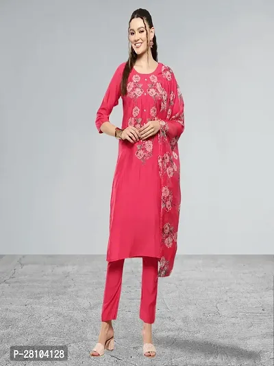 Muhuratam Womens Ethnic Wear Red Colour Zari Embroidery Silk Kurti  Pant Set-thumb0