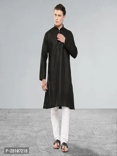 Muhuratam Mens Ethnic Wear Black Colour Solid Cotton Kurta Pyjama Set
