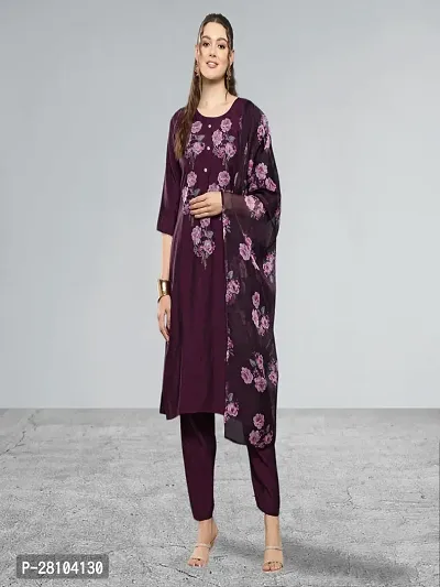 Muhuratam Womens Ethnic Wear Purple Colour Zari Embroidery Silk Kurti  Pant Set-thumb0
