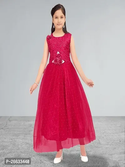 Muhuratam Girls Party Wear Rani Colour Embroidery Net Gown