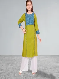 Muhuratam Girls Green Color Cotton Printed-Solid Kurti-thumb2