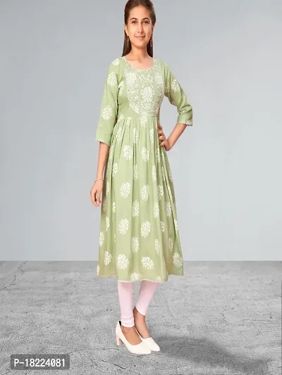 Muhuratam Girls Green Color Cotton Embroidery Kurti-thumb0