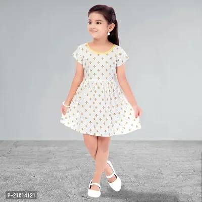 Muhuratam Girls White Color Cotton Blend Casual Wear Frock