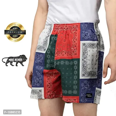 Scarf Print Boxers | Mandala Boxer Shorts for Men with Pockets - Eco Friendly Cotton Soft Men Shorts-Adjustable and Durable Material-Mens Summer Casual Shorts with 1 Back Pocket - Premium Elasticated Waist with extra comfort.-thumb0