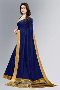 Beautiful Navy Blue Cotton Saree With Blouse Piece For Women-thumb4