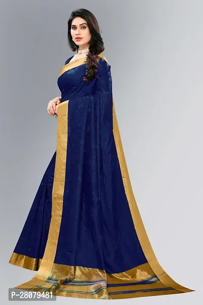 Beautiful Navy Blue Cotton Saree With Blouse Piece For Women-thumb5