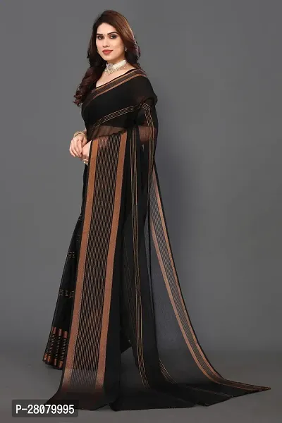 Beautiful Black Cotton Saree With Blouse Piece For Women-thumb4