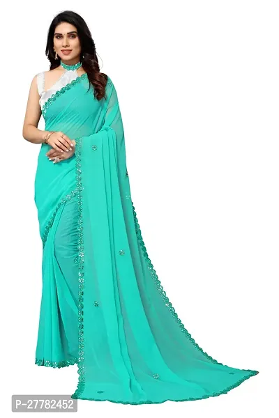 Beautiful Sky Blue Georgette Saree With Blouse Piece For Women-thumb0