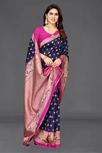 Beautiful Navy Blue Art Silk Saree With Blouse Piece For Women-thumb1