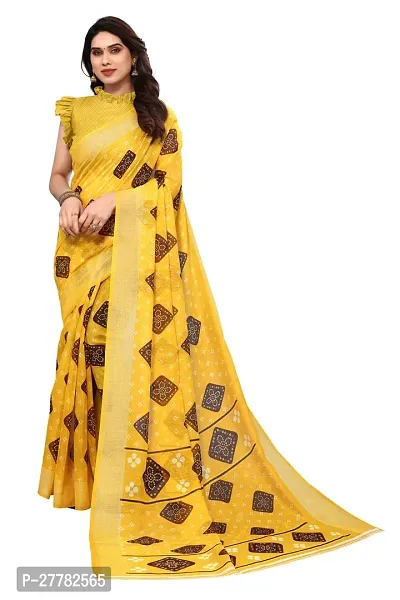 Beautiful Yellow Linen Saree With Blouse Piece For Women-thumb0