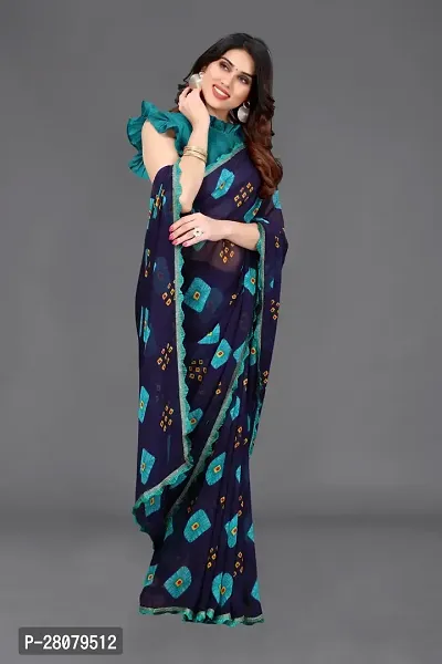 Beautiful Blue Georgette Saree With Blouse Piece For Women-thumb4