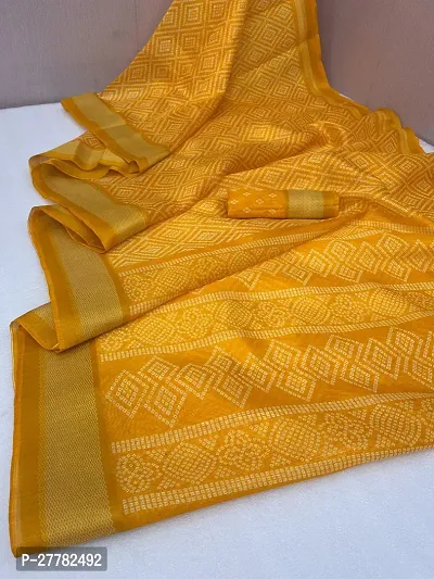 Beautiful Yellow Linen Saree With Blouse Piece For Women-thumb0