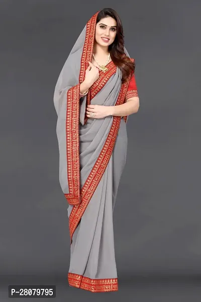 Beautiful Grey Georgette Saree With Blouse Piece For Women-thumb4