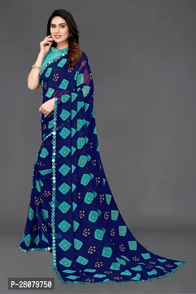 Beautiful Blue Georgette Saree With Blouse Piece For Women-thumb4