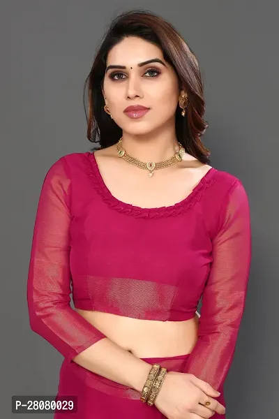 Beautiful Pink Chiffon Saree With Blouse Piece For Women-thumb4