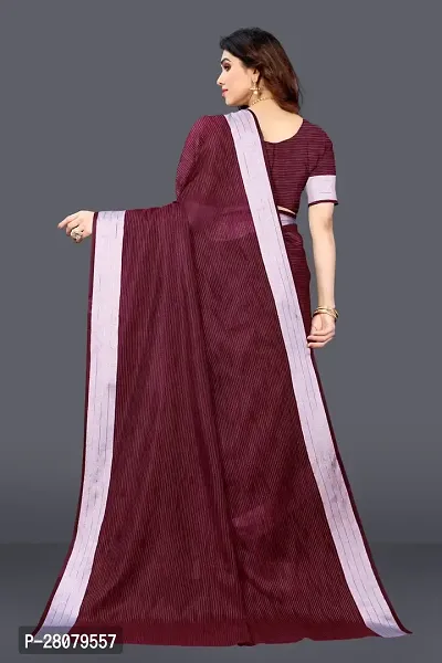 Beautiful Purple Linen Saree With Blouse Piece For Women-thumb5