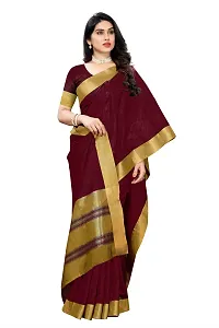 Beautiful Maroon Cotton Saree With Blouse Piece For Women-thumb3