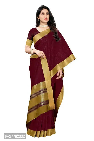 Beautiful Maroon Cotton Saree With Blouse Piece For Women-thumb4