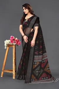 Beautiful Black Linen Saree With Blouse Piece For Women-thumb2