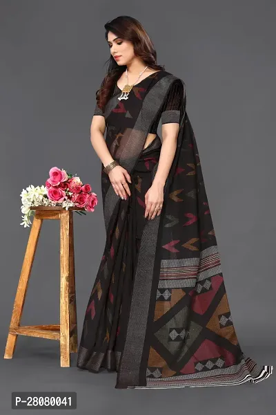 Beautiful Black Linen Saree With Blouse Piece For Women-thumb3