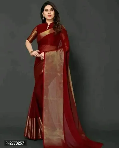 Beautiful Maroon Chiffon Saree With Blouse Piece For Women