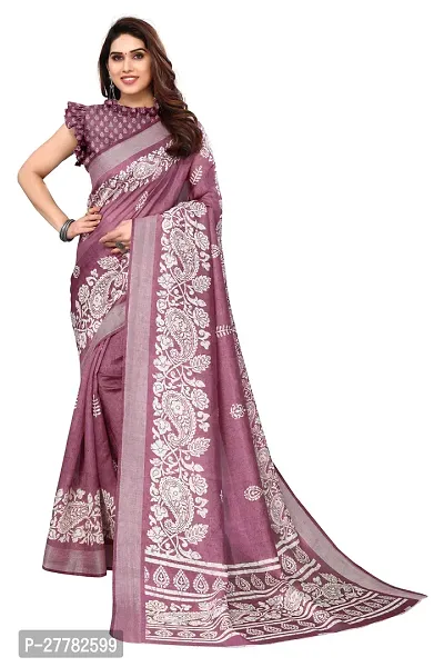 Beautiful Pink Cotton Blend Saree With Blouse Piece For Women-thumb0