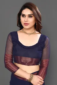 Beautiful Navy Blue Chiffon Saree With Blouse Piece For Women-thumb4