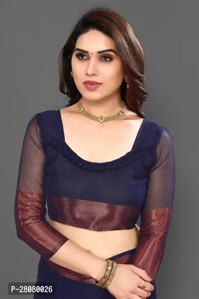 Beautiful Navy Blue Chiffon Saree With Blouse Piece For Women-thumb5