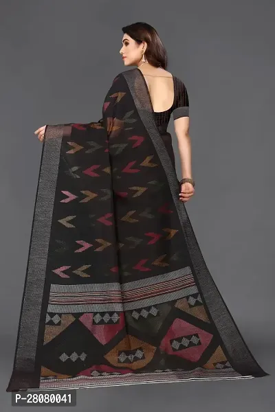 Beautiful Black Linen Saree With Blouse Piece For Women-thumb4