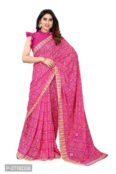 Beautiful Pink Georgette Saree With Blouse Piece For Women-thumb0