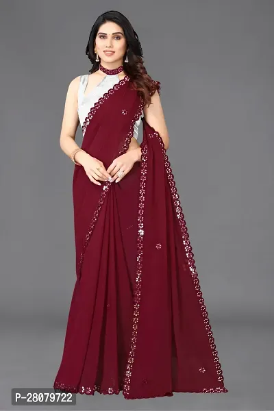 Beautiful Maroon Georgette Saree With Blouse Piece For Women-thumb5