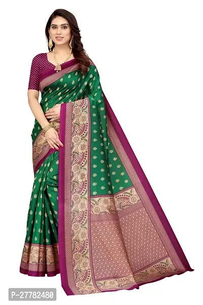 Beautiful Green Art Silk Saree With Blouse Piece For Women-thumb0