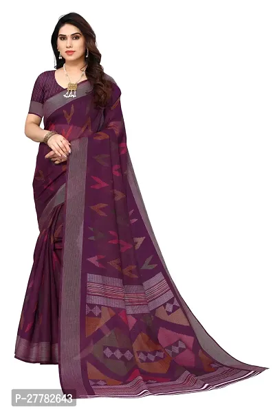 Beautiful Magenta Linen Saree With Blouse Piece For Women-thumb0