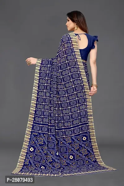 Beautiful Navy Blue Georgette Saree With Blouse Piece For Women-thumb4