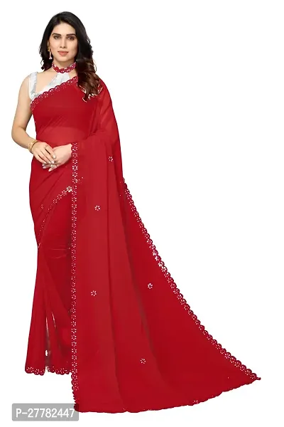 Beautiful Red Georgette Saree With Blouse Piece For Women